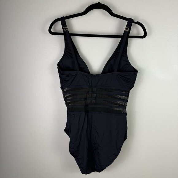 Blanca Black Mesh Inset One Piece Swimsuit 10 Sexy V Neck Monokini Resort Wear - Picture 8 of 10